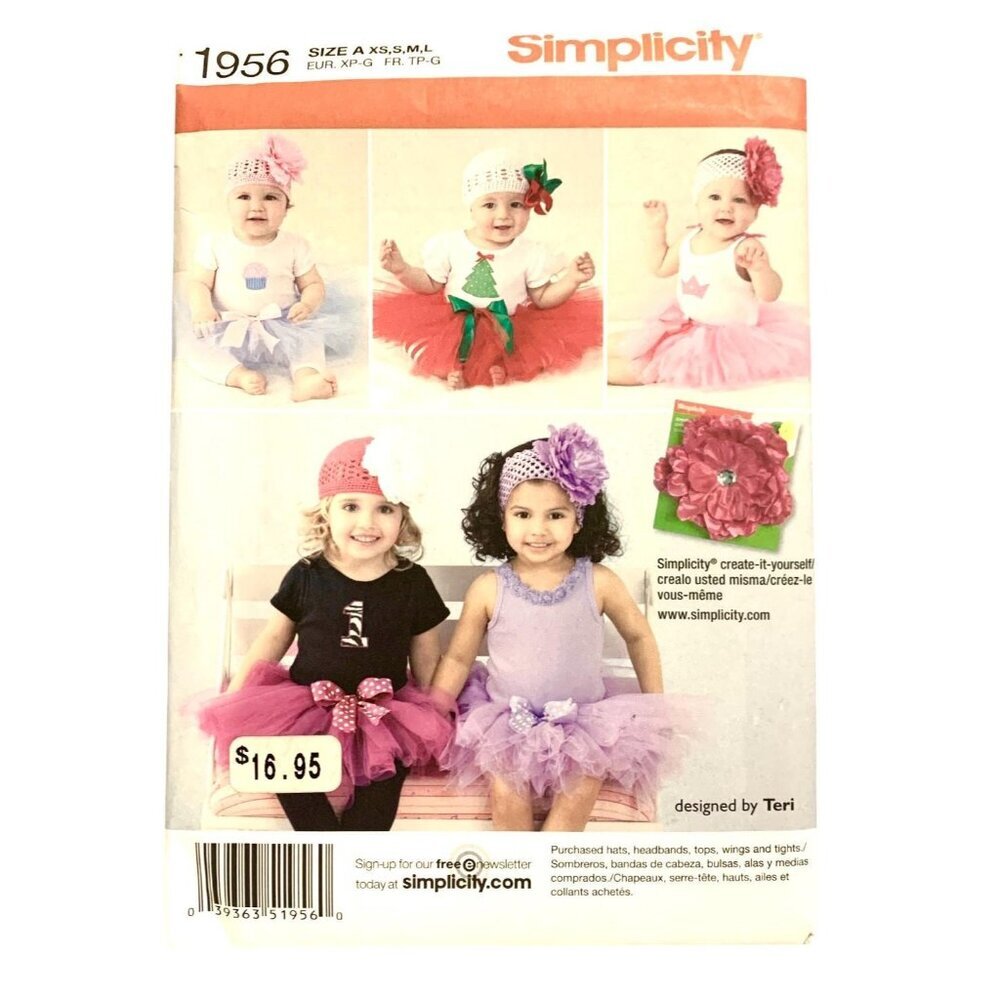Simplicity 1956 Pattern Babies Tutu & Appliques Size XSS S M L Uncut